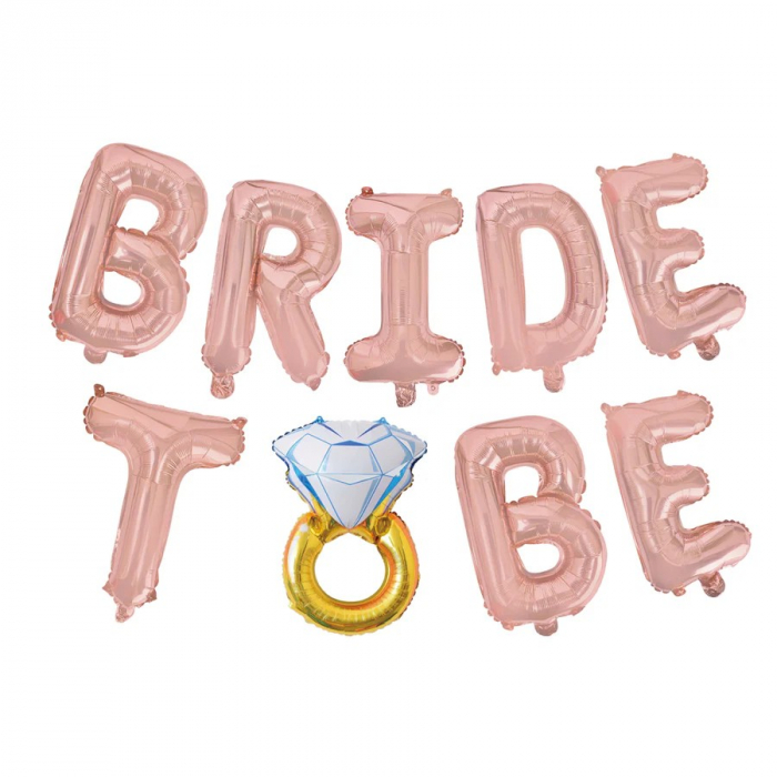 Set Baloane din Folie Metalizată, Flippy, Model Bride To Be, Litere de 40 cm, Baloane Party, Ambalaj Individual, Pai Inclus, Umflare cu Aer sau Heliu, Roz [1]