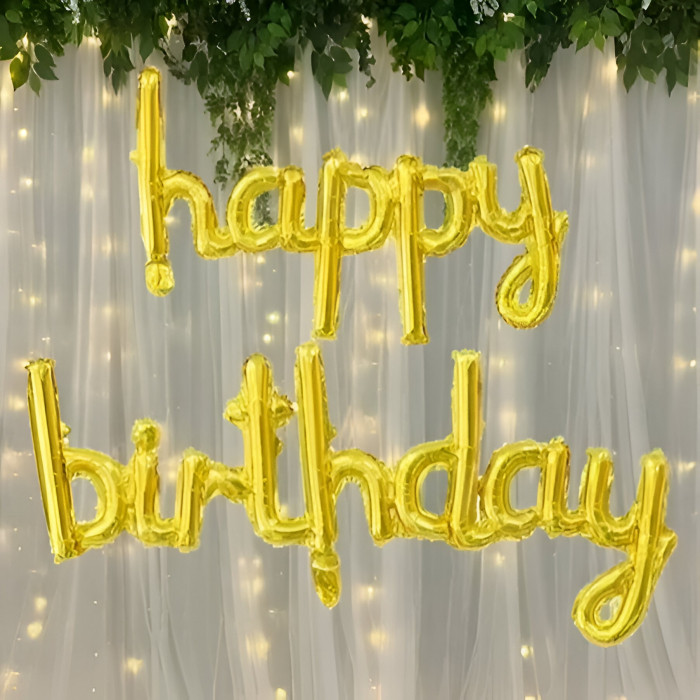 Set Baloane din Folie Metalizată, Flippy, Model Happy Birthday, 45x85 cm, 45x124cm, Baloane Party, Ambalaj Individual, Pai inclus, Umflare cu Aer sau Heliu, Gold [2]