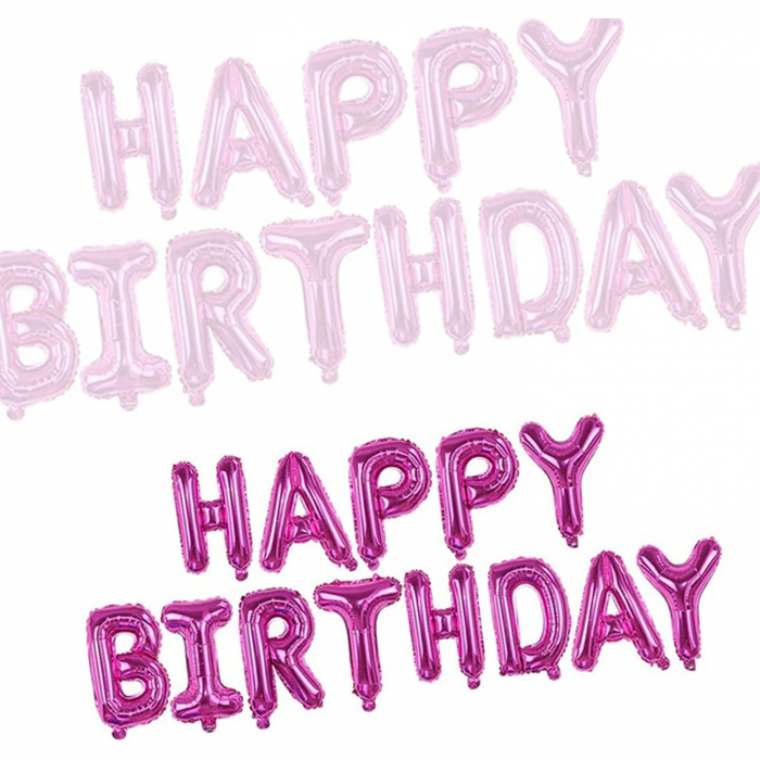 Set Baloane din Folie Metalizata, Flippy, Model Happy Birthday, Litere de 40 cm, Baloane Party, Ambalaj Individual, Pai, Ata si Adeziv Incluse, Umflare cu Aer sau Heliu, Mov [3]