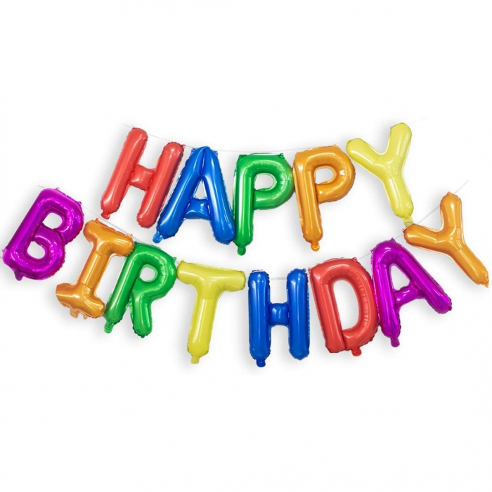 Set Baloane din Folie Metalizata, Flippy, Model Happy Birthday, Litere de 40 cm, Baloane Party, Ambalaj Individual, Pai, Ata si Adeziv Incluse, Umflare cu Aer sau Heliu, Multicolor [6]