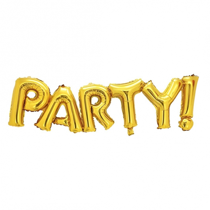 Set Baloane din Folie Metalizată, Flippy, Model Party, 60x125 cm, Baloane Party, Ambalaj Individual, Pai Inclus, Umflare cu Aer sau Heliu, Auriu [1]