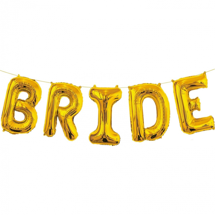 Set Baloane din Folie Metalizata, Flippy, Model Scris Bride, Litere de 100 cm, Tema Iubire, Baloane Party, Ambalaj Individual, Pai Inclus, Umflare cu Aer sau Heliu, Auriu [4]