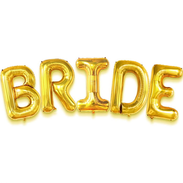 Set Baloane din Folie Metalizata, Flippy, Model Scris Bride, Litere de 100 cm, Tema Iubire, Baloane Party, Ambalaj Individual, Pai Inclus, Umflare cu Aer sau Heliu, Auriu [5]