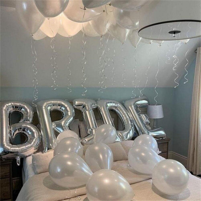 Set Baloane din Folie Metalizata, Flippy, Model Scris Bride, Litere de 100 cm, Tema Iubire, Baloane Party, Ambalaj Individual, Pai Inclus, Umflare cu Aer sau Heliu, Argintiu [2]