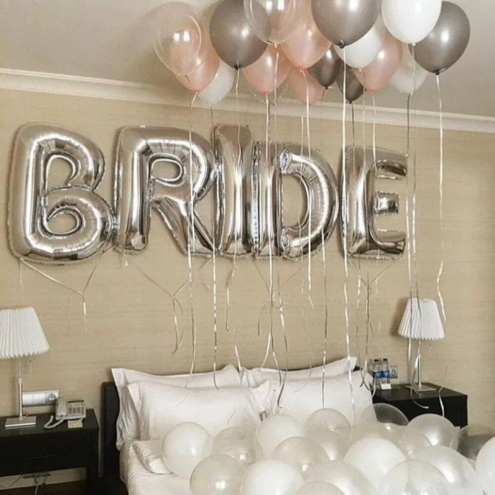 Set Baloane din Folie Metalizata, Flippy, Model Scris Bride, Litere de 100 cm, Tema Iubire, Baloane Party, Ambalaj Individual, Pai Inclus, Umflare cu Aer sau Heliu, Argintiu [3]