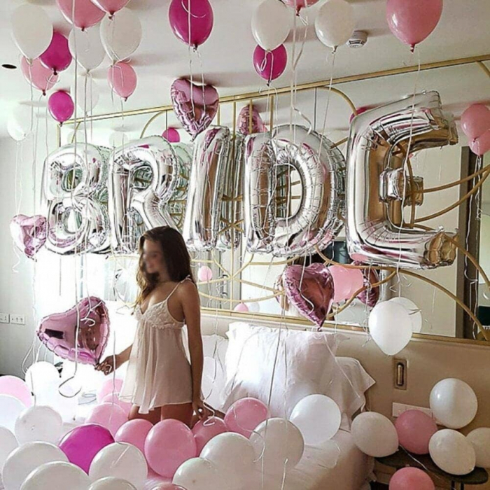 Set Baloane din Folie Metalizata, Flippy, Model Scris Bride, Litere de 100 cm, Tema Iubire, Baloane Party, Ambalaj Individual, Pai Inclus, Umflare cu Aer sau Heliu, Argintiu [4]