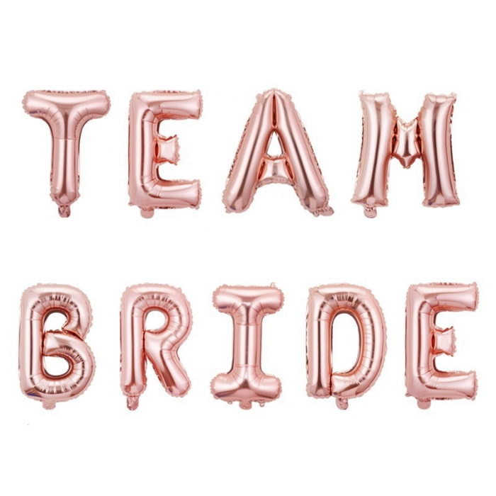 Set Baloane din Folie Metalizata, Flippy, Model Team Bride, Litere de 40 cm, Tema Iubire, Baloane Party, Ambalaj Individual, Pai Inclus, Umflare cu Aer sau Heliu, Roz [2]