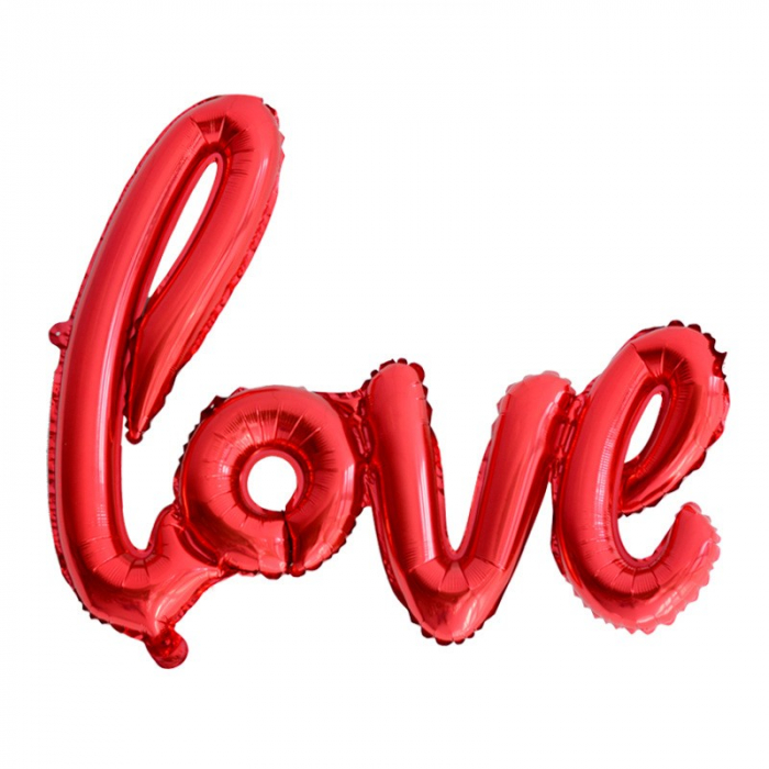 Set Baloane din Folie Metalizata, Model Love Scris de Mana, 102x65 cm, Baloane Ziua Indragostitilor, Ambalaj Individual, Pai inclus, Umflare cu Aer sau Heliu, Roșu [1]