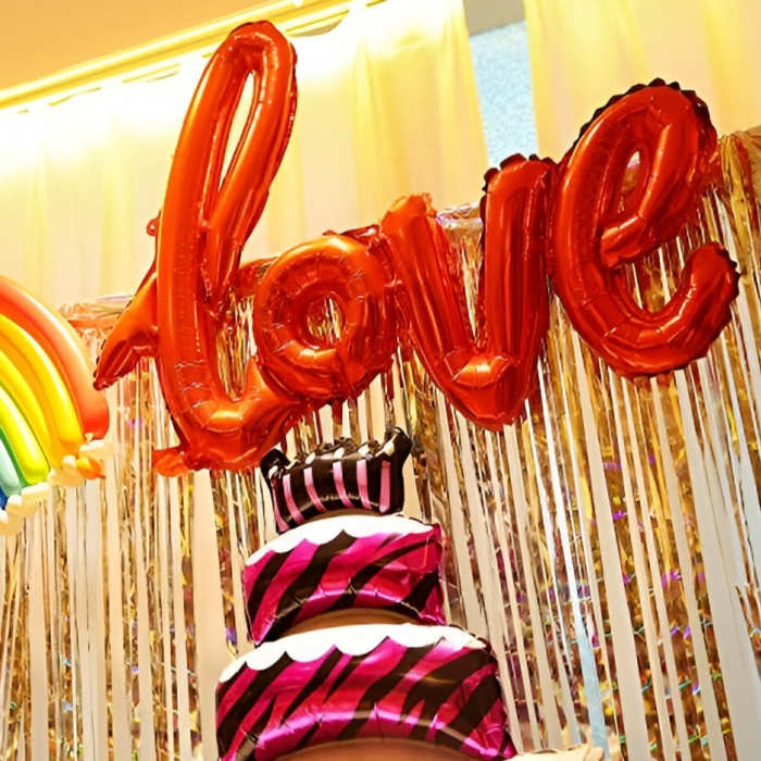 Set Baloane din Folie Metalizata, Model Love Scris de Mana, 102x65 cm, Baloane Ziua Indragostitilor, Ambalaj Individual, Pai inclus, Umflare cu Aer sau Heliu, Roșu [2]