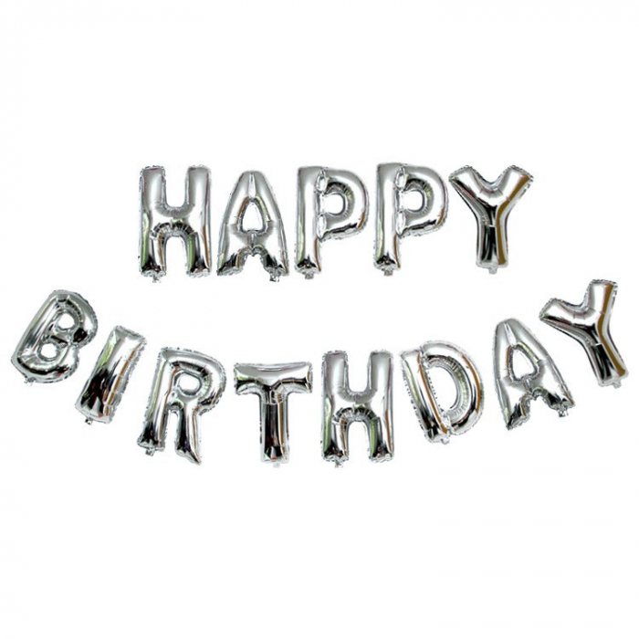 Set baloane folie Flippy, Happy Birthday, 40 cm, argintiu [1]