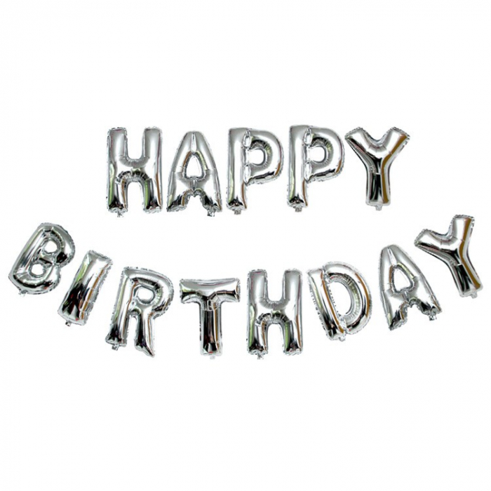 Set baloane folie Flippy, Happy Birthday, 40 cm, argintiu [1]