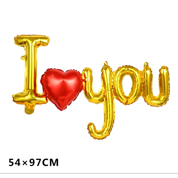 Set Baloane Folie Metalizata, Flippy, Model I LOVE YOU cu Inimioara, 54x97 cm, Tematica Ziua Îndrăgostiților, Ambalaj Individual, Pai Inclus, Umflare cu Aer sau Heliu, Auriu [5]