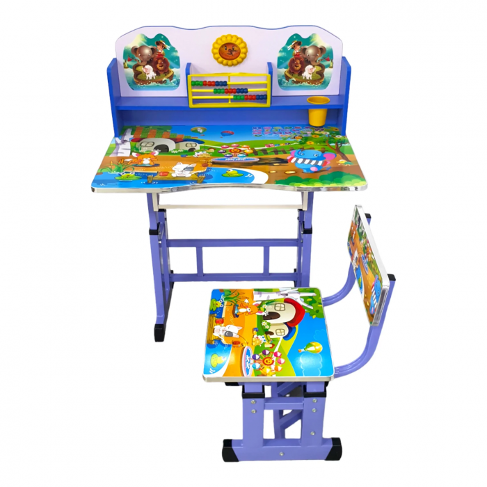 Set birou cu scaunel, albastru, metal si MDF, 69 x 45 cm, reglabil pe inălțime, 3 ani + [2]