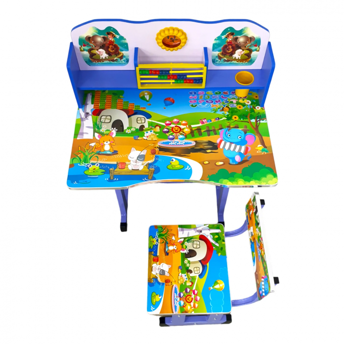 Set birou cu scaunel, albastru, metal si MDF, 69 x 45 cm, reglabil pe inălțime, 3 ani + [3]