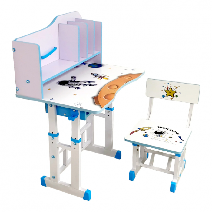 Set birou cu scaunel, alb, metal si MDF, 69 x 45 cm, reglabil pe inălțime, 3 ani + [2]