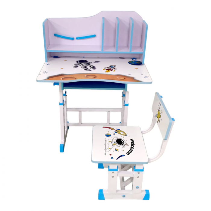 Set birou cu scaunel, alb, metal si MDF, 69 x 45 cm, reglabil pe inălțime, 3 ani + [3]