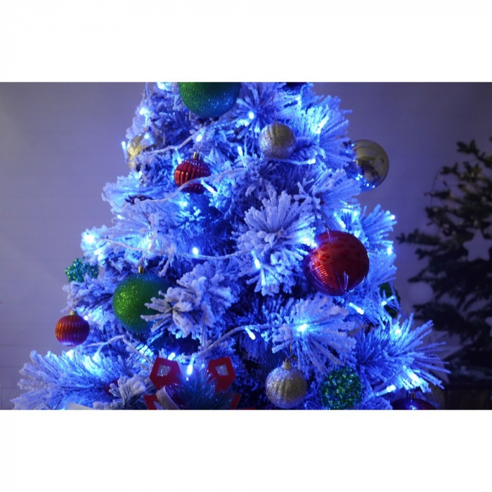 Set brad artificial de Craciun si elemente decorative, nins, decorat cu conuri pin, pentru interior/exterior, inaltime 210 cm, diametru 131 cm, 630 ramuri, Flippy, alb/verde, suport metalic inclus [4]