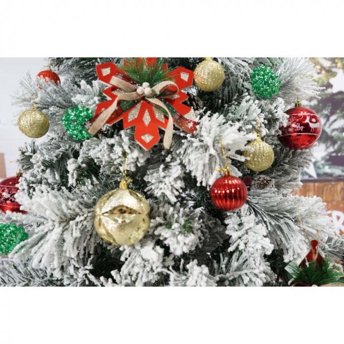 Set brad artificial de Craciun si elemente decorative, nins, decorat cu conuri pin, pentru interior/exterior, inaltime 210 cm, diametru 131 cm, 630 ramuri, Flippy, alb/verde, suport metalic inclus [4]