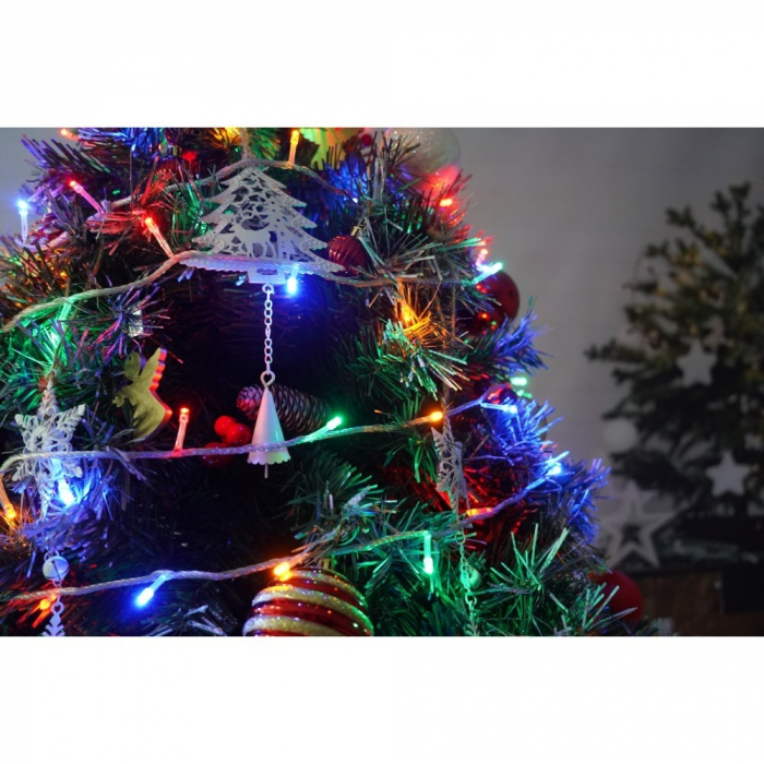 Set brad artificial de Craciun si elemente decorative, nins, decorat cu conuri pin, pentru interior/exterior, inaltime 210 cm, diametru 147 cm, 1150 ramuri, Flippy, verde, suport metalic inclus [4]