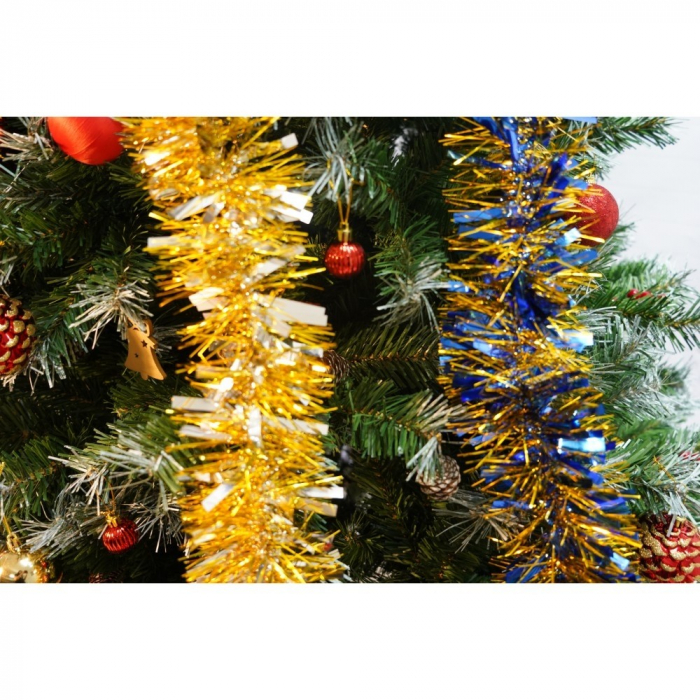 Set brad artificial de Craciun si elemente decorative, nins, decorat cu conuri pin, pentru interior/exterior, inaltime 210 cm, diametru 147 cm, 1150 ramuri, Flippy, verde, suport metalic inclus [5]