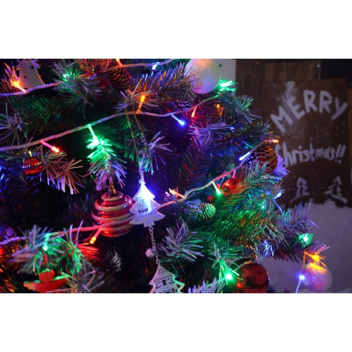 Set brad artificial de Craciun si elemente decorative, nins, decorat cu conuri pin, pentru interior/exterior, inaltime 210 cm, diametru 147 cm, 1150 ramuri, Flippy, verde, suport metalic inclus [5]