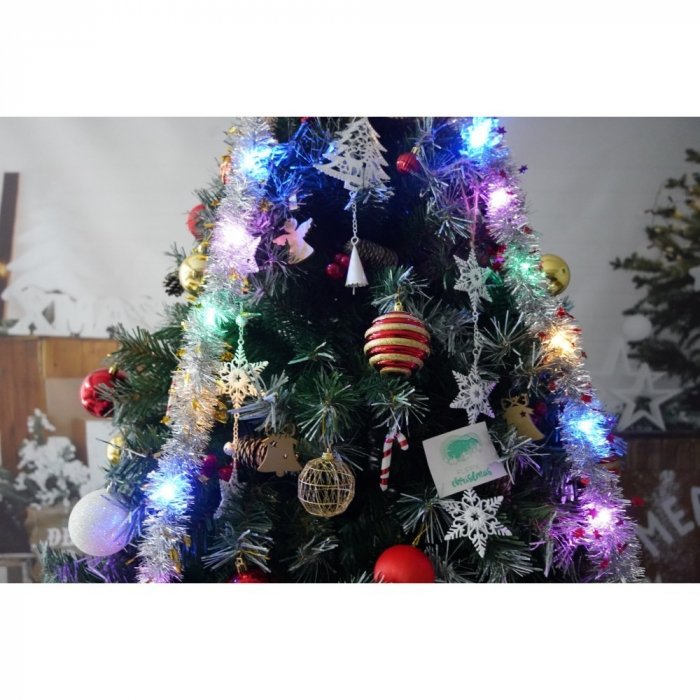 Set brad artificial de Craciun si elemente decorative, nins, decorat cu conuri pin, pentru interior/exterior, inaltime 210 cm, diametru 147 cm, 1150 ramuri, Flippy, verde, suport metalic inclus [3]