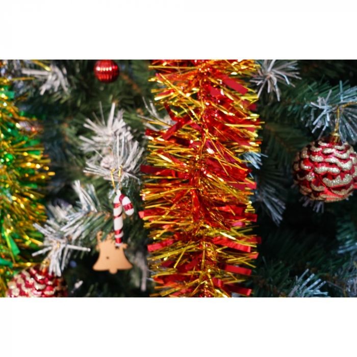 Set brad artificial de Craciun si elemente decorative, nins, decorat cu conuri pin, pentru interior/exterior, inaltime 210 cm, diametru 147 cm, 1150 ramuri, Flippy, verde, suport metalic inclus [4]