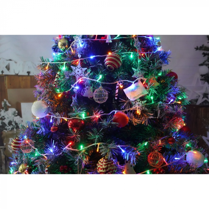 Set brad artificial de Craciun si elemente decorative, nins, decorat cu conuri pin, pentru interior/exterior, inaltime 210 cm, diametru 147 cm, 1150 ramuri, Flippy, verde, suport metalic inclus [6]