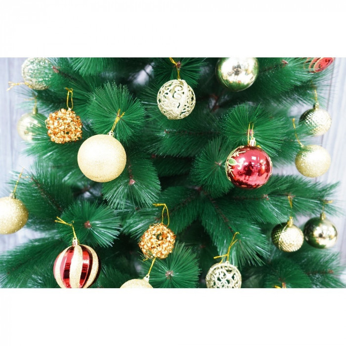 Set brad artificial de Craciun si elemente decorative tip pin, inaltime 210 cm, diametru 115 cm, 350 ramuri cu ace 3D 12 cm, Flippy, verde, suport metalic inclus [3]