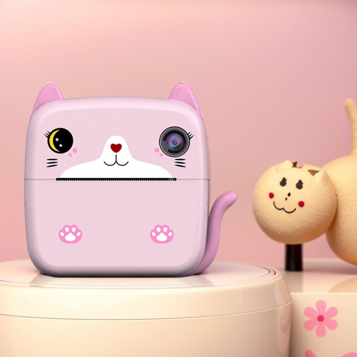 Set Camera Instantanee pentru Copii, Flippy, Ecran HD 2.4'', 24MP, 720P Video, 1200 mAh, cu Functie de Printare Alb-Negru, cablu USB-C, Bluetooth, Compatibil iOS/Android, Imprimare APP, Mode [12]