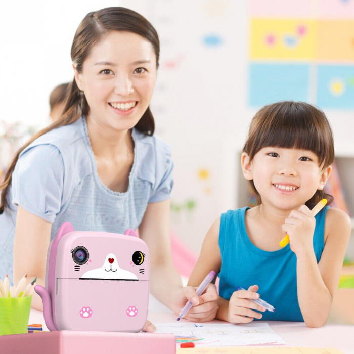 Set Camera Instantanee pentru Copii, Flippy, Ecran HD 2.4'', 24MP, 720P Video, 1200 mAh, cu Functie de Printare Alb-Negru, cablu USB-C, Bluetooth, Compatibil iOS/Android, Imprimare APP, Mode [8]