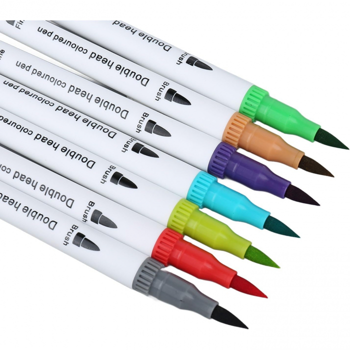 Set Carioci pe Baza de Apa, Flippy, 2 in 1, pentru Pictura, Caligrafie, 100 Culori, Penar Negru, Corp Carioca Alb, 23.5 x 19.5 x 7.5 cm, Multicolor [2]