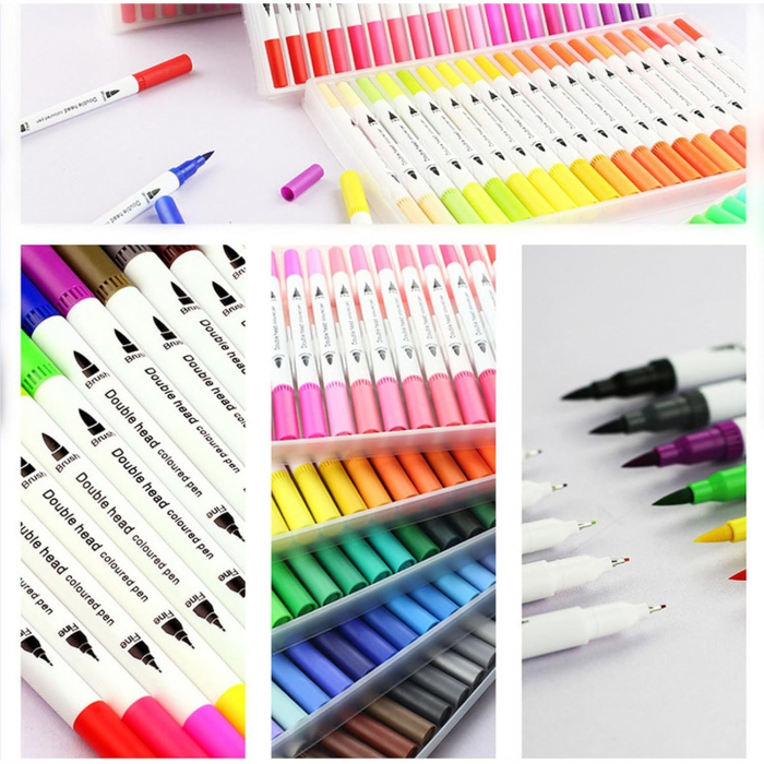 Set Carioci pe Baza de Apa, Flippy, 2 in 1, pentru Pictura, Caligrafie, 100 Culori, Penar Negru, Corp Carioca Alb, 23.5 x 19.5 x 7.5 cm, Multicolor [6]