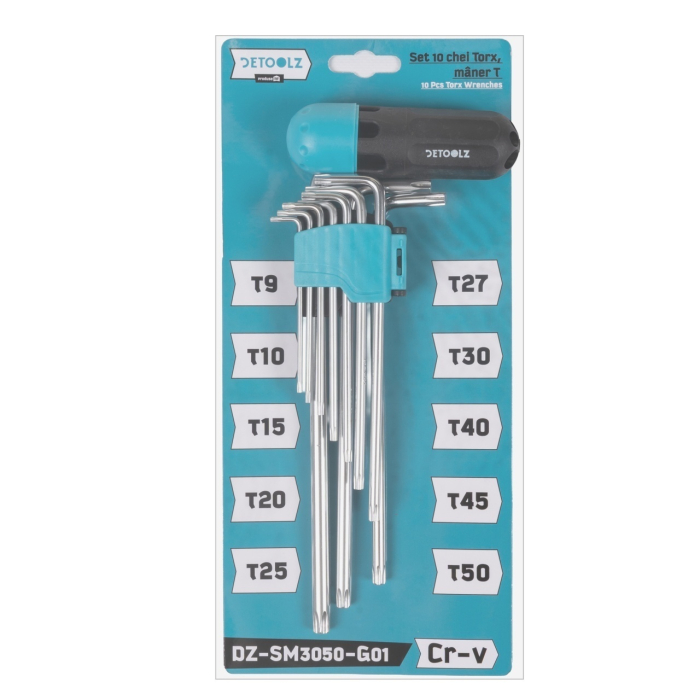 Set chei imbus Detoolz, 10 bucati, maner T, dimensiuni 1.5mm/2mm/2.5mm/ 3mm/4mm/5mm/6mm/8mm/9mm/10mm, material Cr-V [4]