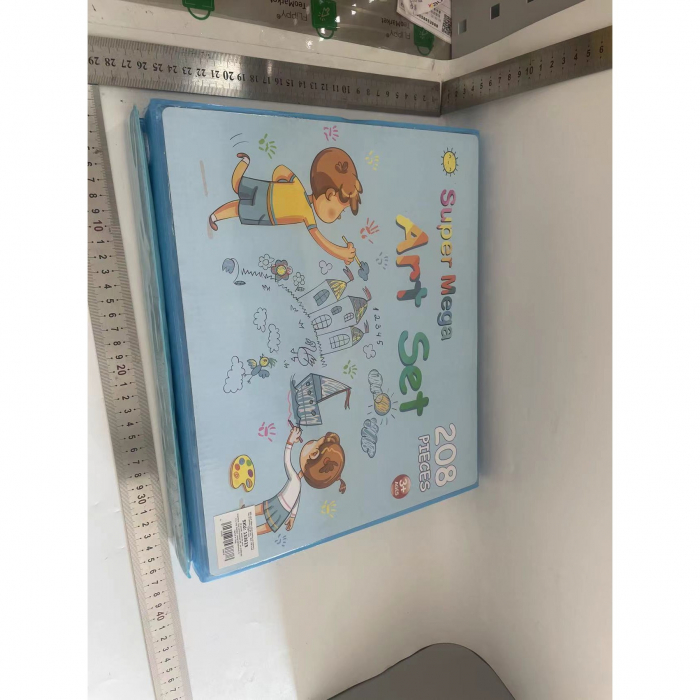 Set Complet pentru Desen si Pictura, Flippy, 208 Piese, Creioane, Markere, Acuarele cu Apa si Ulei, Pixuri, Hartie de Desen, Radiera, Ascutitoare, Radiera, Suport pentru Planse, Albastru, Cutie Mica,  [2]