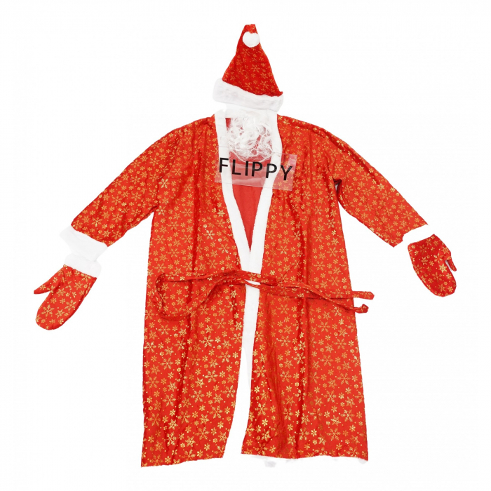 Set Costum de Mos Craciun, Flippy, rosu, pentru adulti, catifea, 5 piese [1]