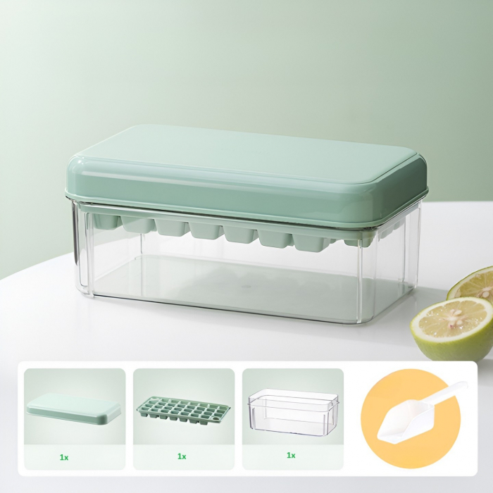 Set Cutie pentru Gheata, Flippy, Uz Casnic, 1 Tavita pentru Cuburi, Capac Etans, Lopata, 23.5x13.3x10 cm, Verde [2]