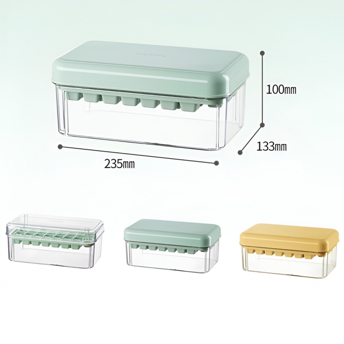 Set Cutie pentru Gheata, Flippy, Uz Casnic, Doua Tavite pentru Cuburi, Capac Etans, Lopata, 23.5x13.3x10 cm, Verde [2]