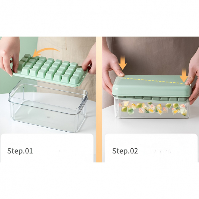 Set Cutie pentru Gheata, Flippy, Uz Casnic, Doua Tavite pentru Cuburi, Capac Etans, Lopata, 23.5x13.3x10 cm, Verde [5]