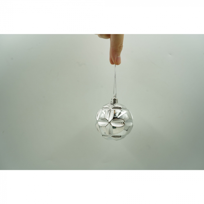 Set de 12 ornamente de brad, Flippy, de tip Glob, Argintiu, din plastic, cu finisaj sclipitor , cutie  6  cm adancime x 30  cm inaltime x 18  cm lungime) [4]