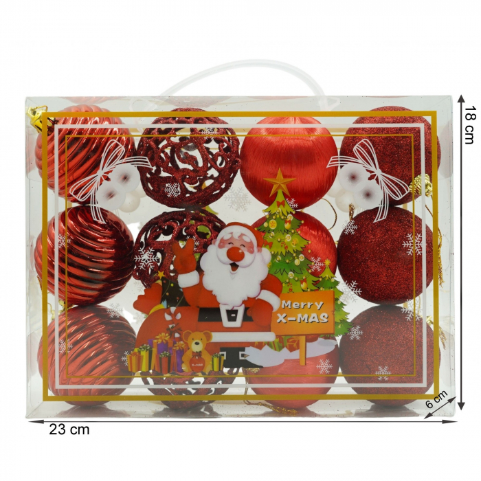 Set de 12 ornamente de brad, Flippy, de tip Glob, Rosu, din polistiren, cu finisaj sclipitor , cutie  6  cm adancime x 23  cm lungime x 18  cm inaltime [6]