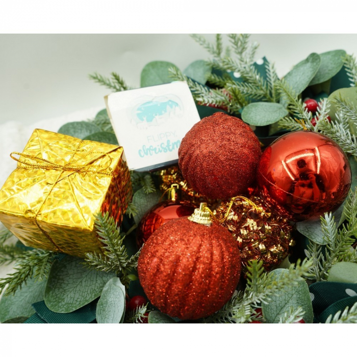 Set de 20 ornamente de brad, Flippy, de tip Glob, Rosu/ Auriu, din polistiren, cu finisaj sclipitor , cutie  6  cm adancime x 29  cm lungime x 24  cm inaltime [9]
