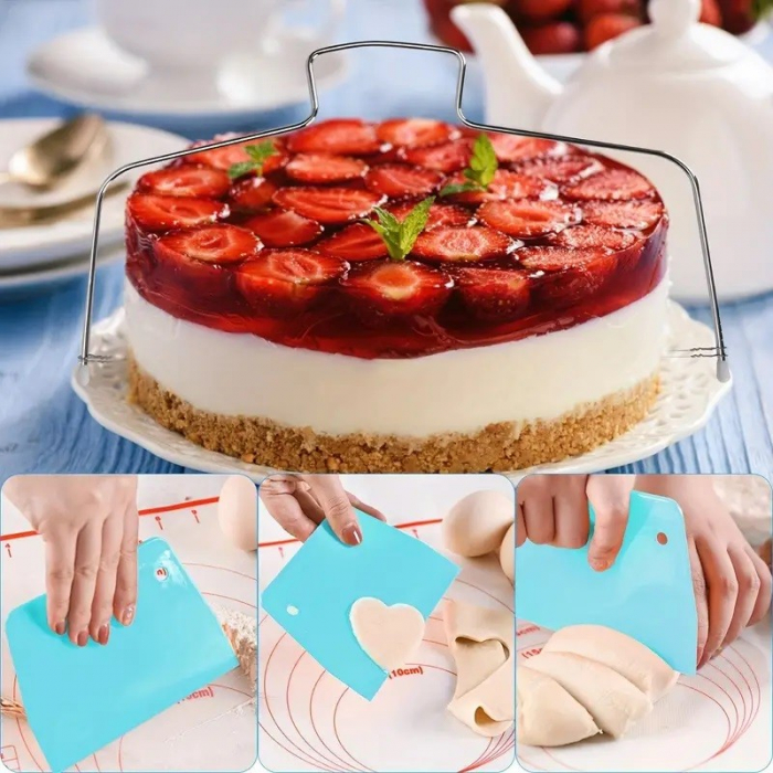 Lichidare Set de 216 Piese de Copt pentru Prajituri, Flippy, 3 Tavi de Copt, Nivelator, Forme Cupcake, Pos pentru Ornat cu 7 Capete, Feliator Tort, din Otel Inoxidabil, Multicolor [5]