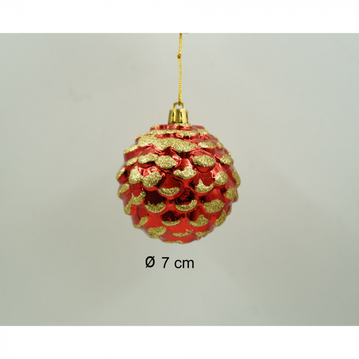 Set de 24 ornamente de brad, Flippy, de tip Glob, Alb/ Rosu, cu ø de 7 cm, din plastic, cu finisaj sclipitor , cutie  16  cm lungime x 36  cm inaltime x 16  cm adancime [6]