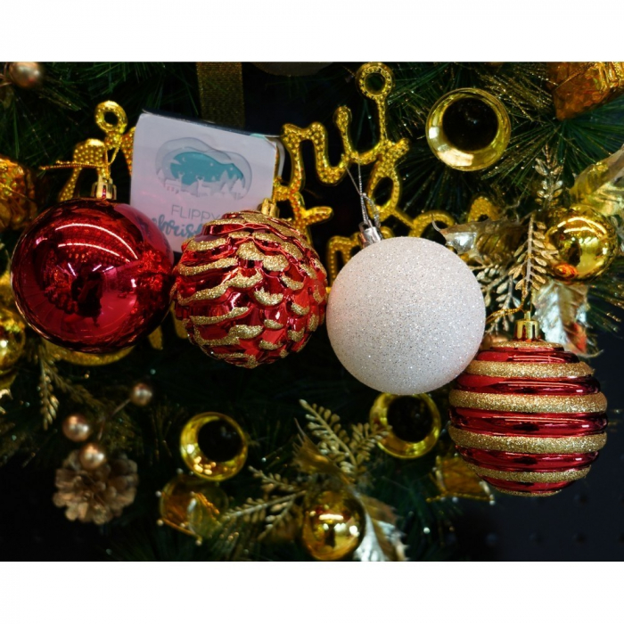 Set de 24 ornamente de brad, Flippy, de tip Glob, Alb/ Rosu, cu ø de 7 cm, din plastic, cu finisaj sclipitor , cutie  16  cm lungime x 36  cm inaltime x 16  cm adancime [8]