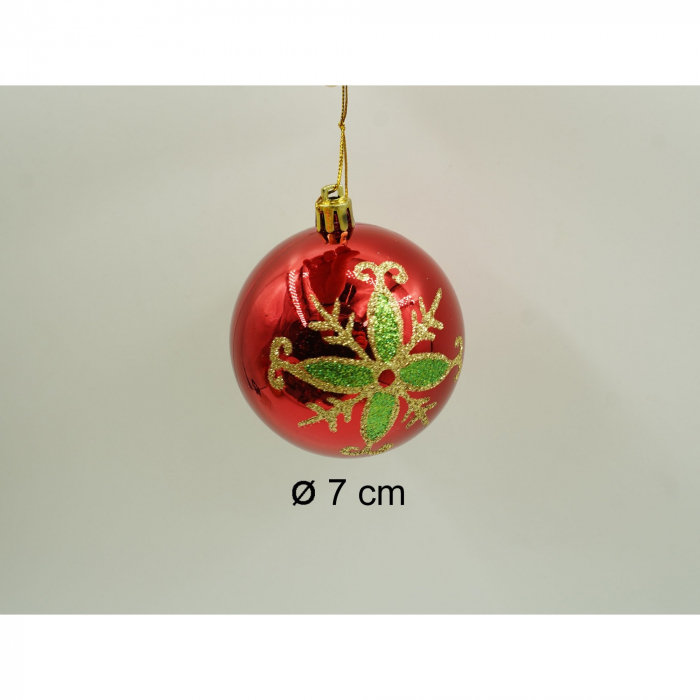 Set de 24 ornamente de brad, Flippy, de tip Glob, Rosu/ Auriu, cu ø de 7 cm, din plastic, cu finisaj sclipitor , cutie  16  cm lungime x 36  cm inaltime x 16  cm adancime [6]