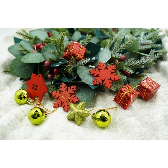 Set de 24 ornamente de brad, Flippy, de tip Glob, Rosu/ Auriu, din polistiren, cu finisaj sclipitor , cutie  3  cm adancime x 20  cm lungime x 14  cm inaltime [7]