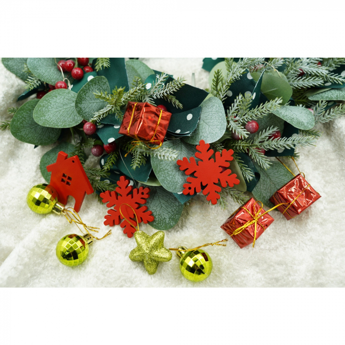 Set de 24 ornamente de brad, Flippy, de tip Glob, Rosu/ Auriu, din polistiren, cu finisaj sclipitor , cutie  3  cm adancime x 20  cm lungime x 14  cm inaltime [3]