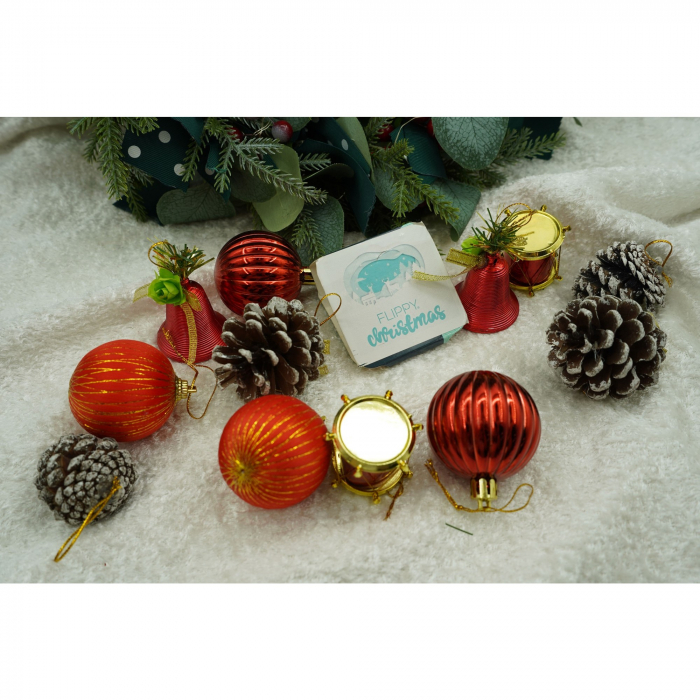 Set de 24 ornamente de brad, Flippy, de tip Glob, Rosu/ Maro, din polistiren, cu finisaj sclipitor , cutie  5  cm adancime x 29  cm lungime x 19  cm inaltime [4]