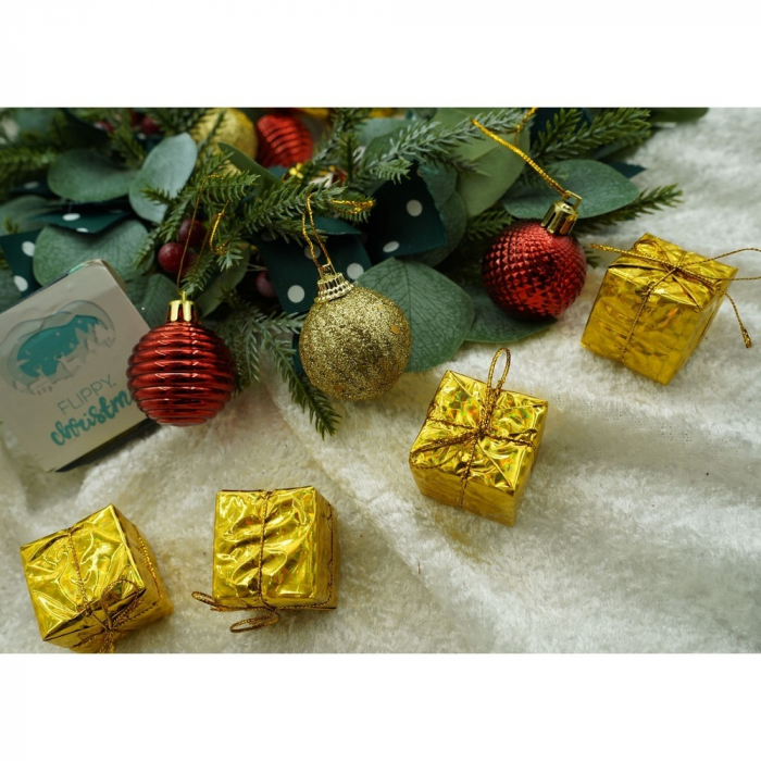 Set de 35 ornamente de brad, Flippy, de tip Glob, Rosu/ Auriu, din polistiren, cu finisaj sclipitor , cutie  11  cm adancime x 19  cm inaltime x 11  cm lungime) [7]